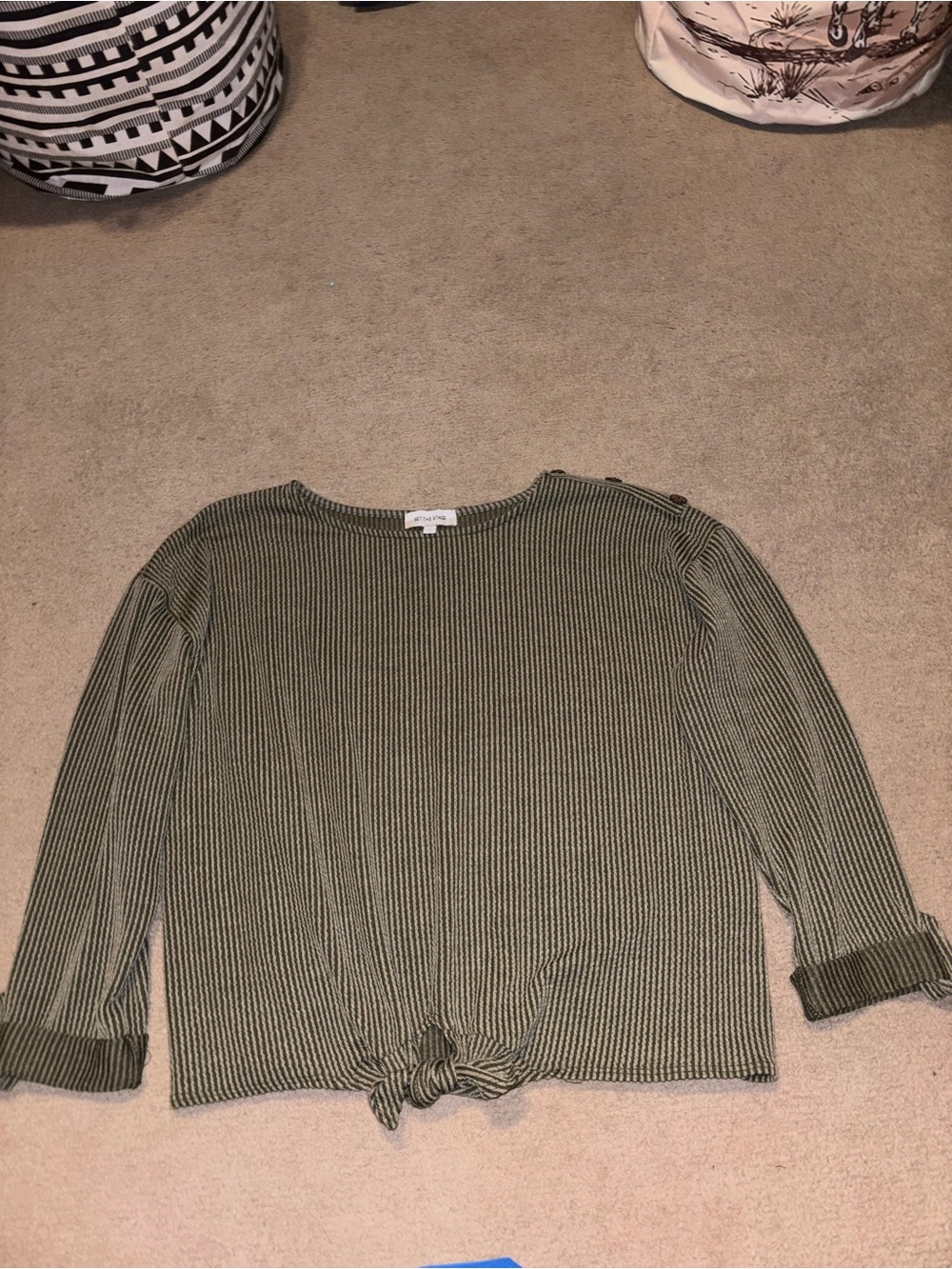 Olive Ribbed Tie-Front Women's Top